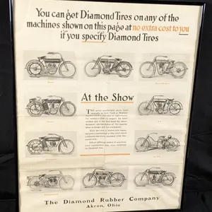 DIAMOND RUBBER CO AKRON OHIO MOTORCYCLE TIRES POSTER BROCHURE SIGN