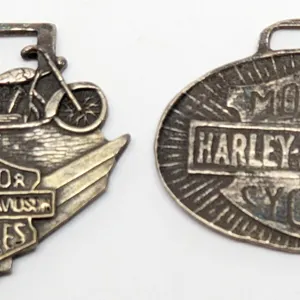 PAIR STERLING SILVER HARLEY DAVIDSON MOTORCYCLE WATCH FOBS
