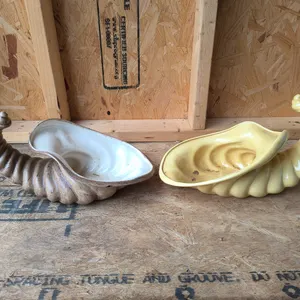 Vintage Ceramic Cornucopia Horn Of Plenty Lot Yellow & Speckled Tan