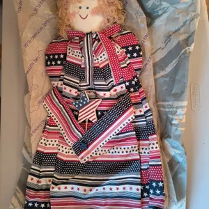 Vintage Style Patriotic Rag Doll Cloth Americana Primitive Star Dress