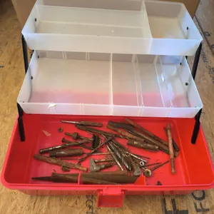 Tackle/Tool Box with Assorted Hardware: Twist Drill Bits, Taps, Bolts