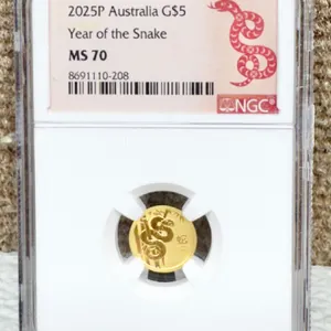 2025P Australia G$5 Gold Year Snake MS70 NGC