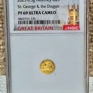 2025 0.5g Gold Alderney £5 PF69 NGC St. George