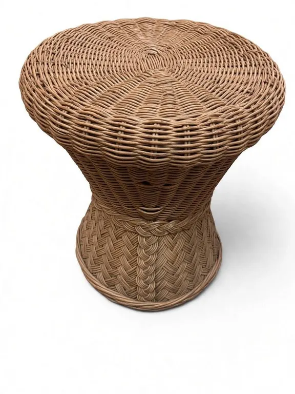 Woven Wicker Stool with Hourglass Design