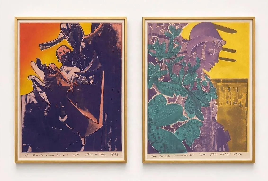 Rare 1990s Figurative Expressionist Art Prints - Thia Walder "The Female Commuter" Set (4/4)