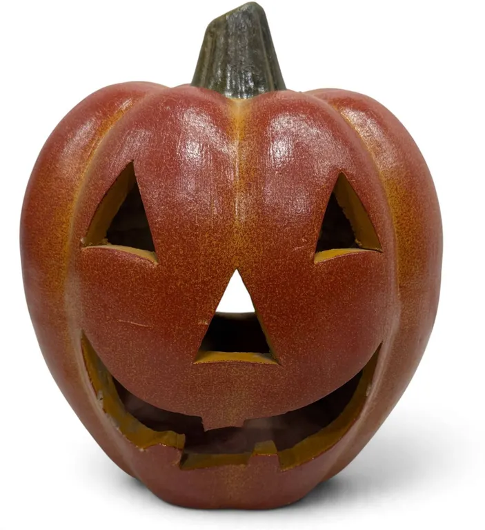 Terracotta 10 X 13 Pumpkin Lantern With Carved Face