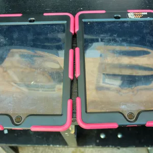 Lot of 2: Apple iPads (5th Gen, A1823, Wi-Fi + Cellular), Silver, Red Rugged Cases