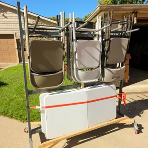 Chair & Table Storage Cart w/ 14 Folding Chairs & 3 Folding Tables