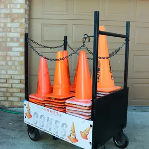 Cone & Barrier Cart w/ 90+ Orange Traffic Cones & Yellow Expandable Barriers