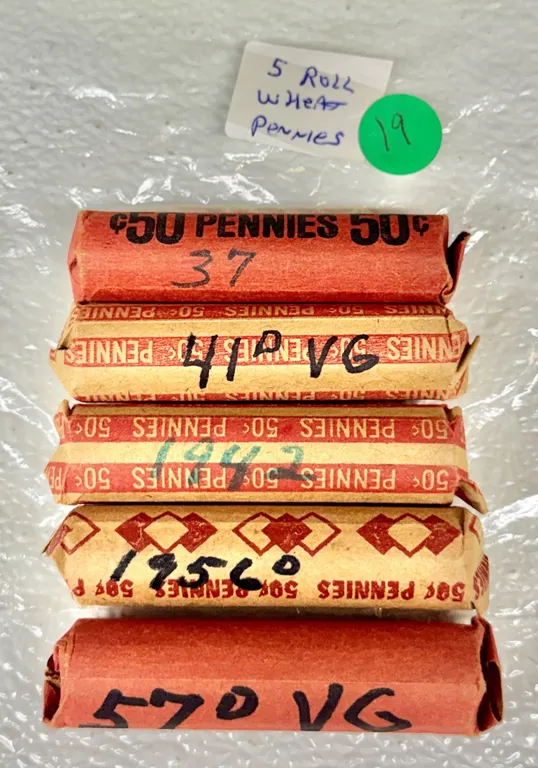 5 Rolls Lincoln Wheat Pennies Mixed Years