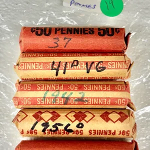 5 Rolls Lincoln Wheat Pennies Mixed Years