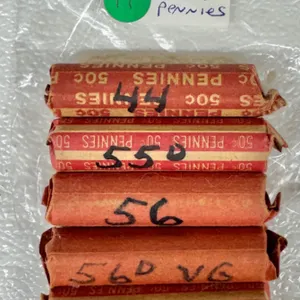 5 Rolls Wheat Pennies 1944-1957D