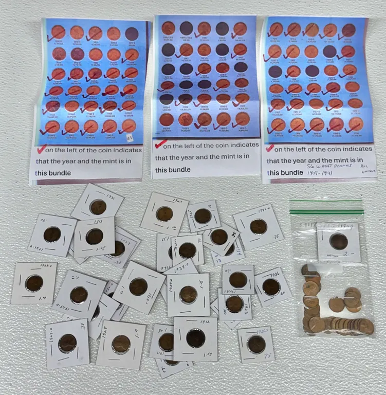 56 Unique Wheat Pennies 1909-1941 Collection
