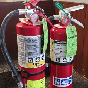 Pyro-Chem and Amerex dry chemical ABC fire extinguishers. Includes Pyro-Chem PC 5S ABC+2 (S/N: D-03684756) and 2018 Amerex B402 (S/N: F-50554084). Fea