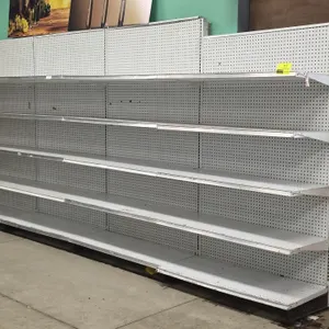 16'L of Madix wall shelving. 80"H uprights with (3) 18"D and (1) 20"D base shelves. Features pegboard backing, adjustable upper metal shelves, and a w