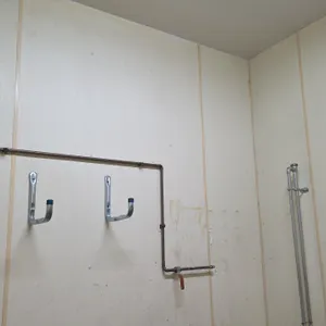 Assorted wall-mounted utility storage hooks. Includes heavy-duty single J-hooks with protective rubber caps and dual-prong padded hooks. Wall-mounted 