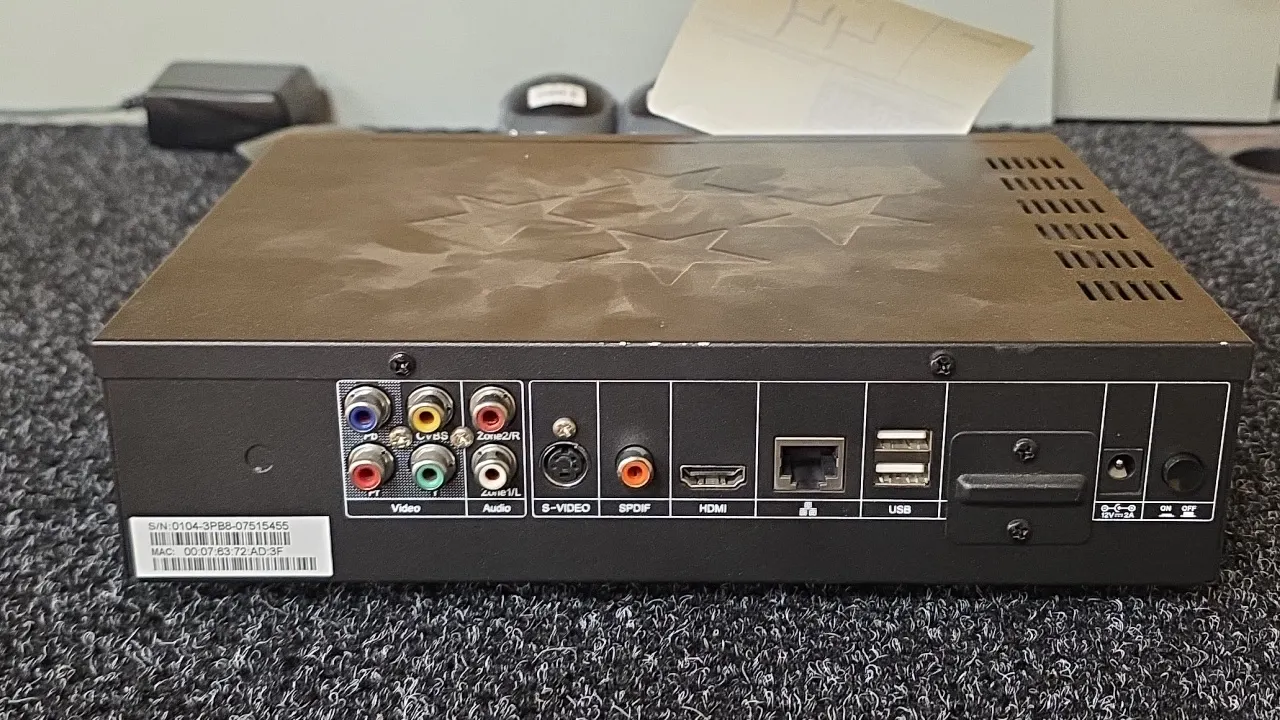DMX ProFusion iS Model 2010 digital media player. Features front LCD display, Pandora internet radio capability, navigation controls, HDMI, S-Video, S