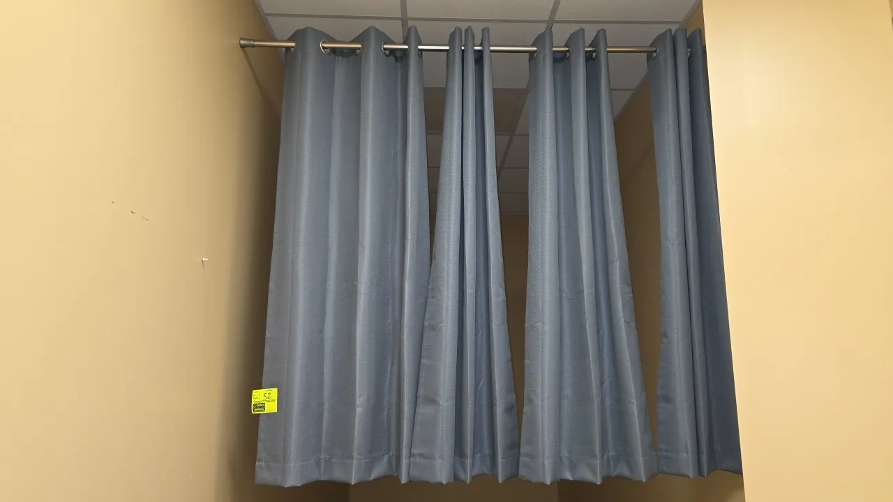 Blackout curtains with aluminum rod. Features (4) grommet-top curtain panels with blackout lining. Dimensions: 36" x 62". Includes aluminum hanging ro