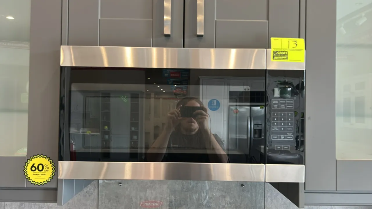 2023 Amana AMV2307PFS07 over-the-range microwave oven. Features stainless steel finish accents, digital touchpad controls, interior glass turntable, c