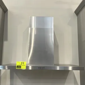 Whirlpool WVW57UC6FS3 wall-mount flat range hood. Features stainless steel finish, push-button controls, integrated lighting, and chimney flue cover. 