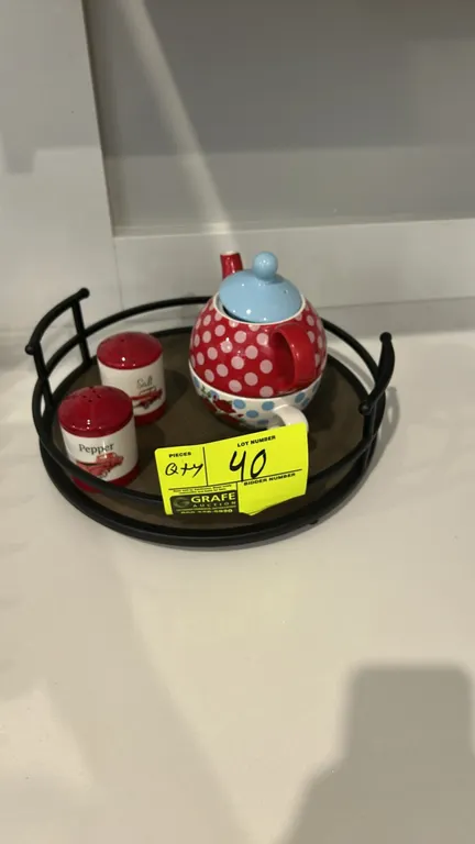 Assorted kitchenware and smallwares. Includes (2) wine glasses, (3) ceramic canisters with wood lids, wooden utensils with holder, glass decanter, (4)