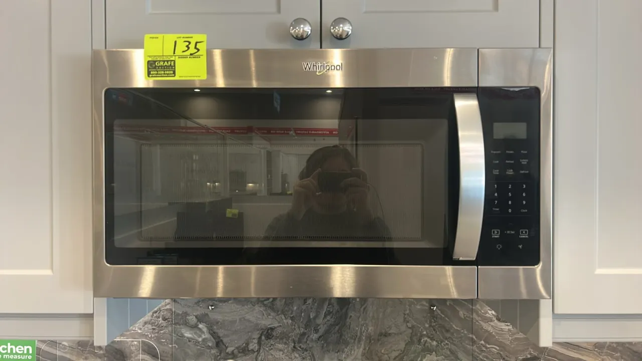 2023 Whirlpool WMH31017HS10 over-the-range microwave oven. Features stainless steel exterior, digital controls, and interior glass turntable plate. S/
