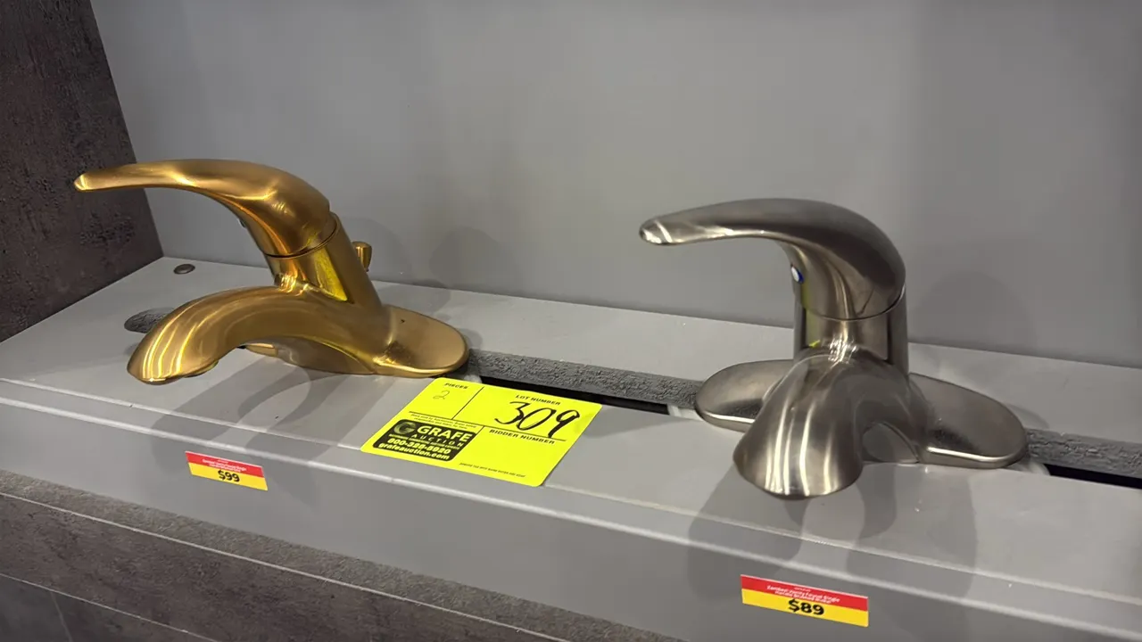 Zambezi single-handle vanity faucets. Includes (1) brushed gold finish (FA.PIO.01.002) and (1) brushed nickel finish (FA.PIO.01.001). Features single-