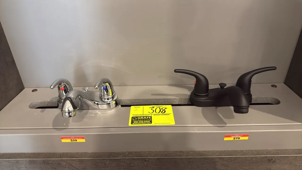 Chenab two-handle vanity faucets. Features dual lever handles, center spout, and integrated lift rod. Includes chrome and matte black finishes. Note: