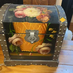 Vintage Wooden Tabletop  Storage Chest with Wooden Toys