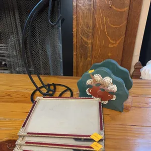 Metal Banana Stalk Holder, Wooden Apple Napkin Holder, (2) 4x6 Photo Frames