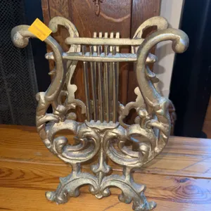 Vintage Bronze Cast Iron Harp Music/Magazine Holder