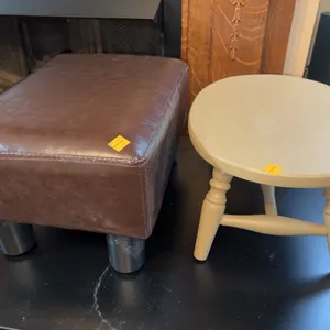 Leather Footstool, Wooden Footstool