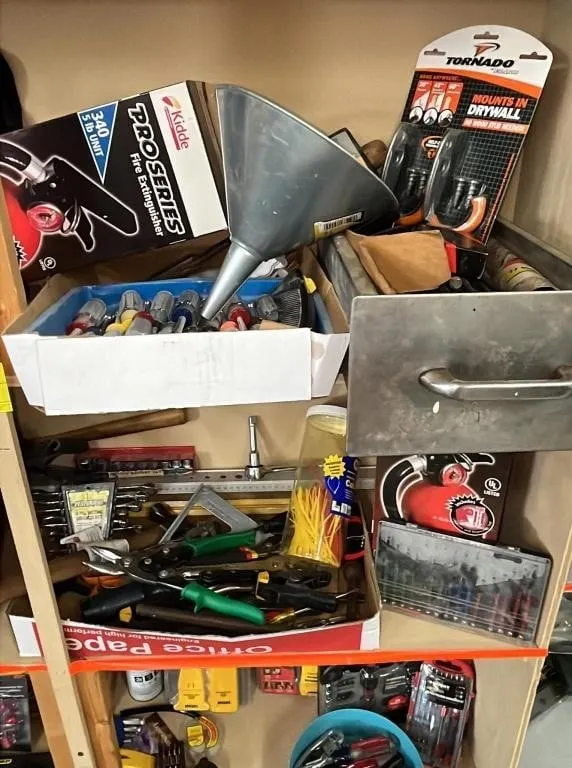 Air Compressor, Cables, Wrench Set, Extinguisher