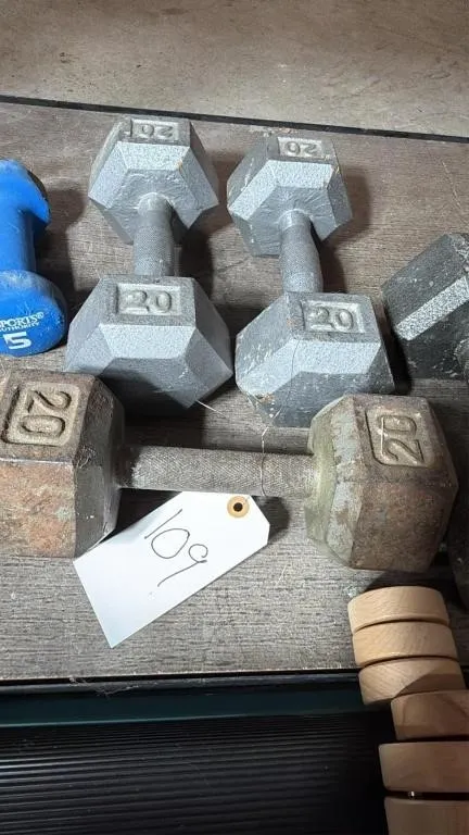 Set of Three 20lb Hexagonal Dumbbells