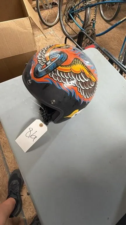 Open Face Motorcycle Helmet with Graphic Artwork