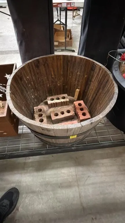 Half-Barrel Garden Planter with Bricks