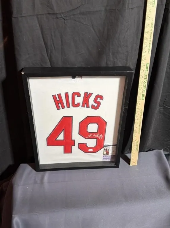 Framed Signed Hicks #49 Baseball Jersey
