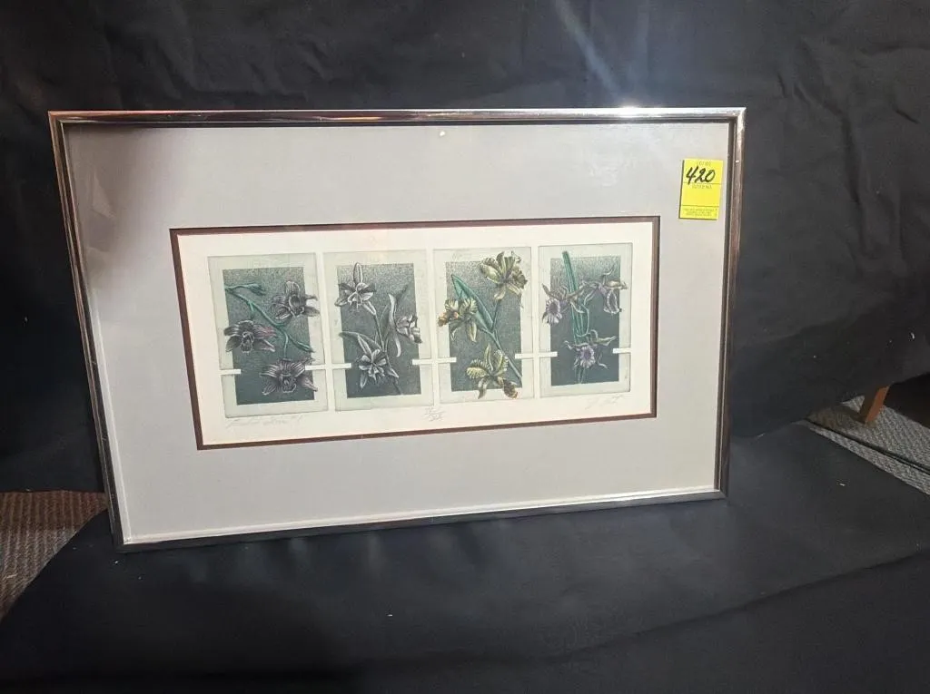 Framed Four-Panel Botanical Orchid Print