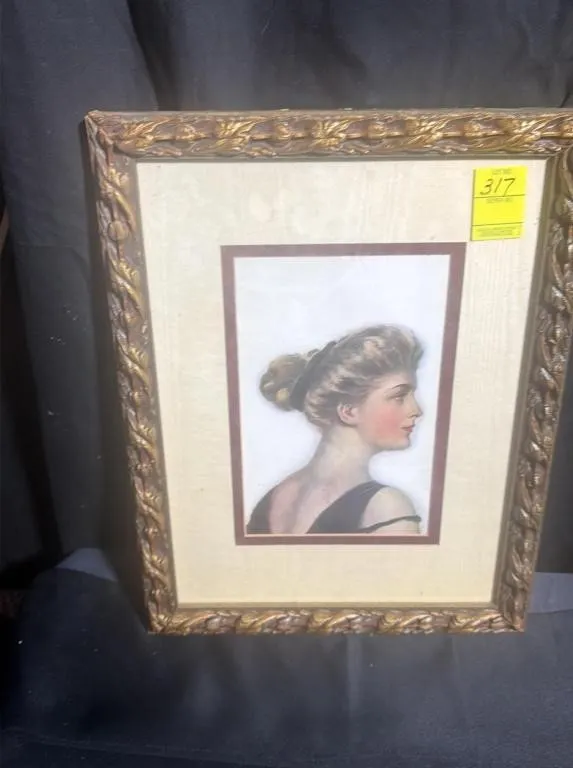 Vintage Portrait Print in Ornate Gold Frame