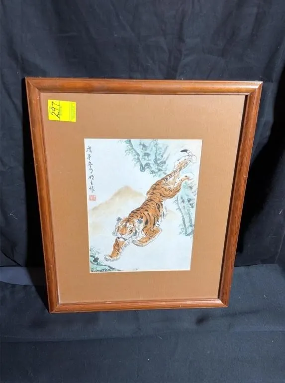 Tiger Ink Wash Painting with Calligraphy