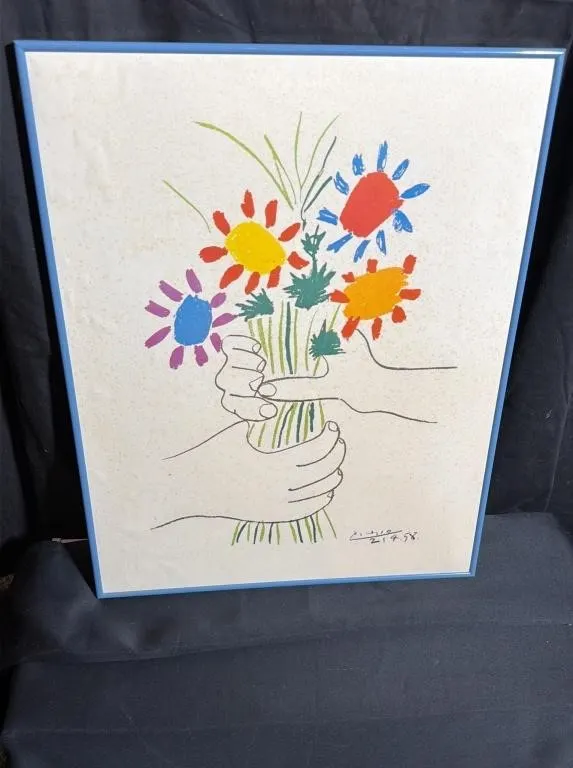 Picasso Hands with Flowers Framed Print