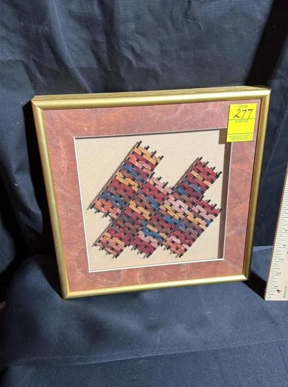 Framed Multi-Colored Woven Textile Art Piece