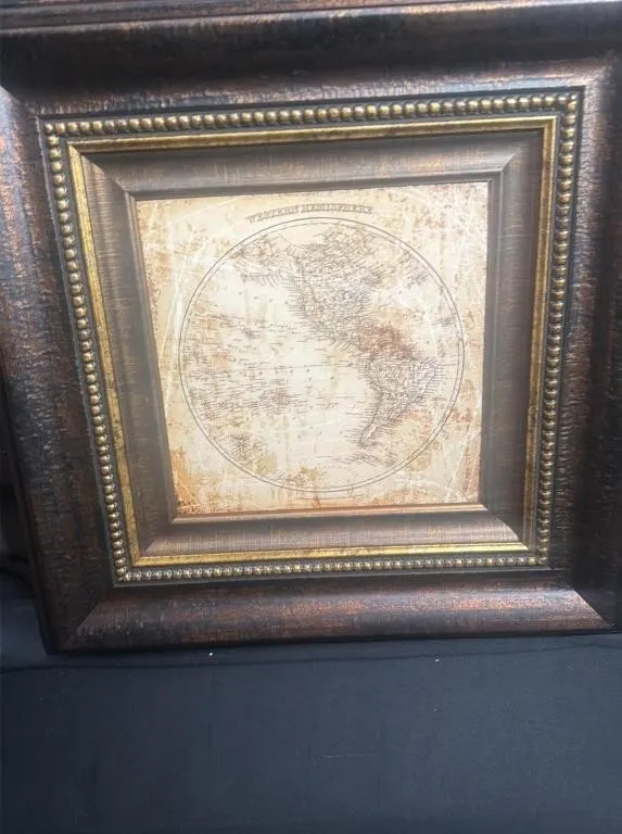 Framed Hemisphere Map Wall Art