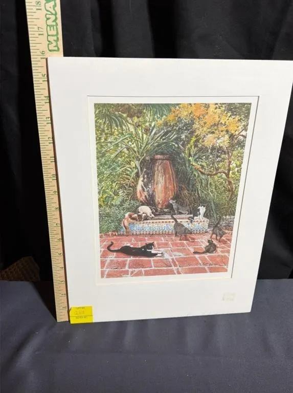 Cats in Garden Print by Robert Giroux