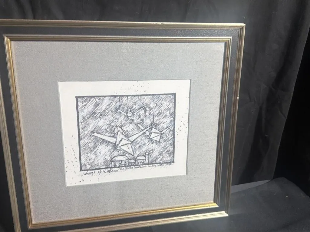 Wings of Winter Framed Pen and Ink Art