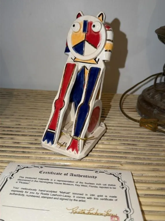 Vancura "Picasso" Cat & Ceramic Ruffled Rim VASE