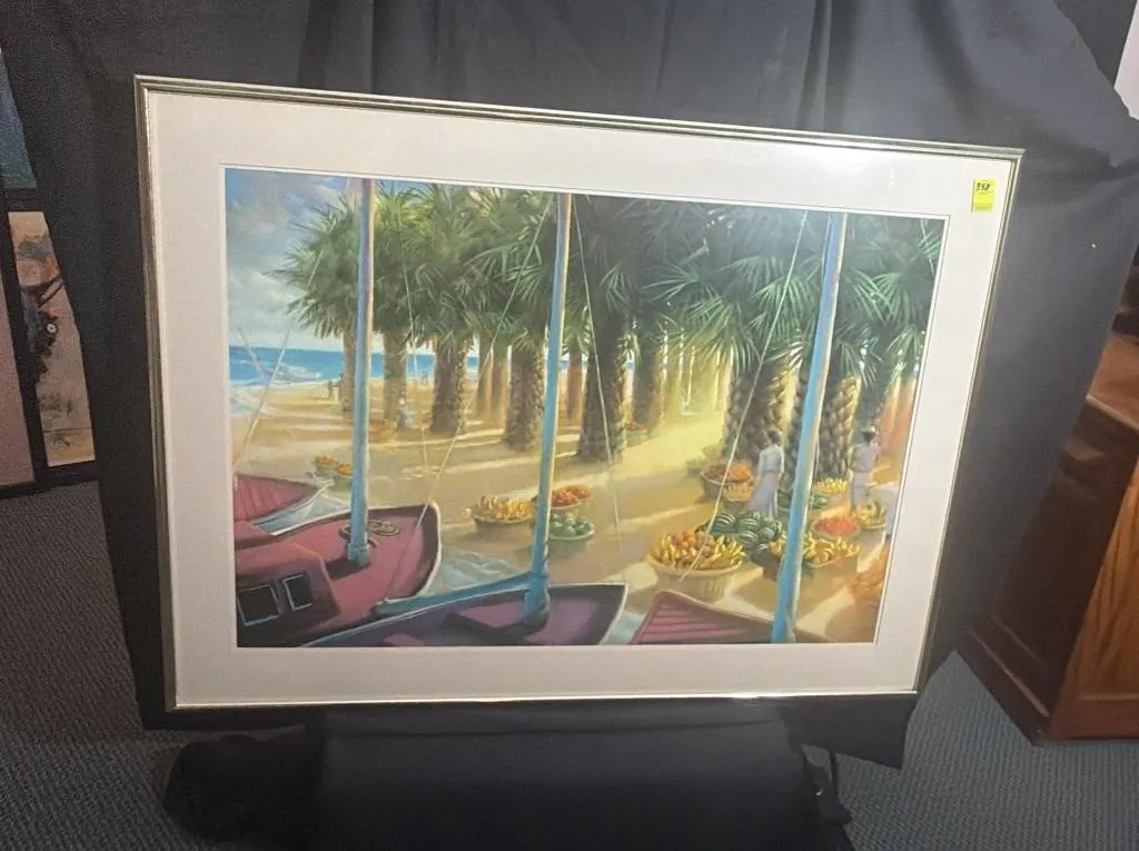 Framed Tropical Beach Market Art Print