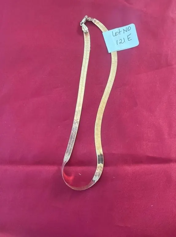 Classic Gold Tone Flat Herringbone Chain Necklace