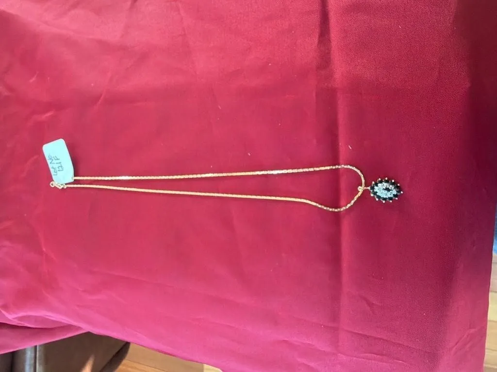 Gold Tone Marquise-Cut Stone Pendant Necklace
