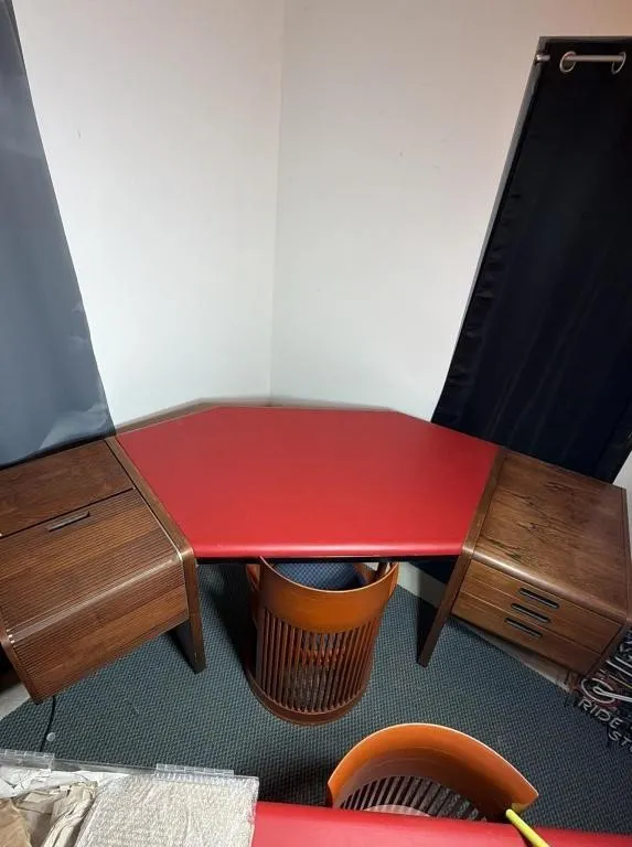 Mid-Century Modern Red Top Corner Desk
